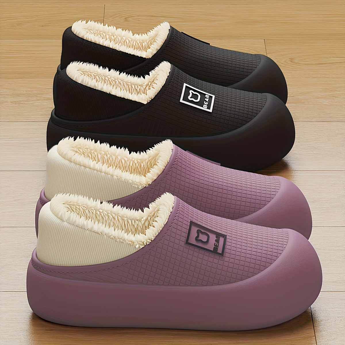 Women’s Fleece Winter Slippers – Non-Slip Cartoon Bear House Shoes
