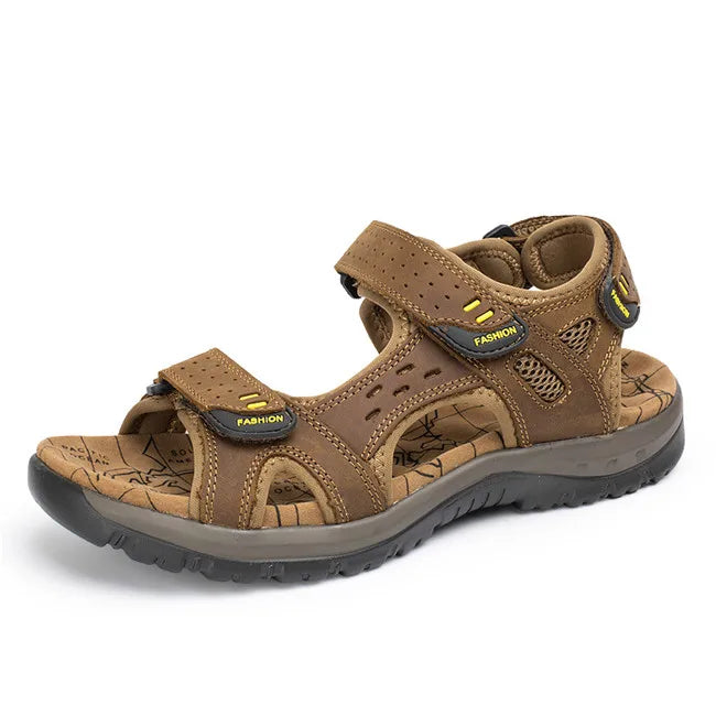 Men's Genuine Leather Sandals – Casual Summer Comfort Beach Slides
