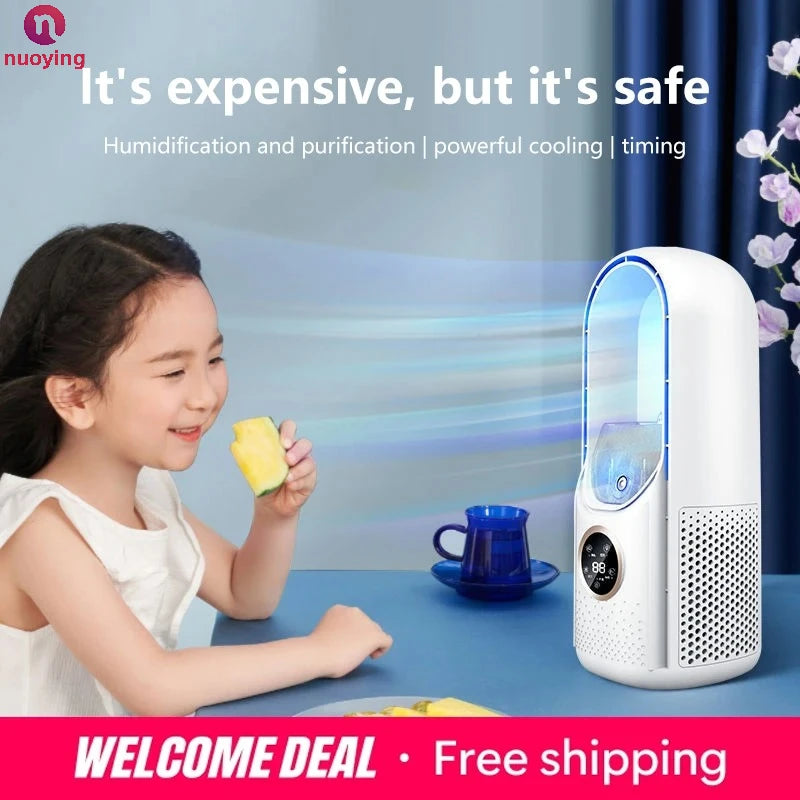 Ventilateur sans Lame 6 Vitesses | USB | Minuterie | Humidificateur | Silencieux Portable