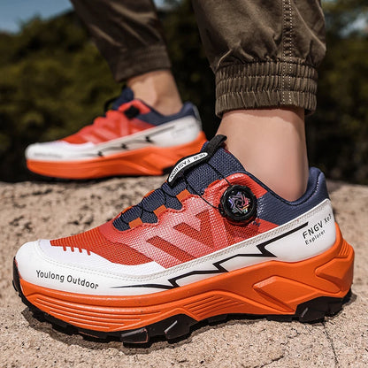 Men's Hiking Shoes with Rotating Buckle | Breathable Non-Slip Trail Shoes | Mountaineering Camping