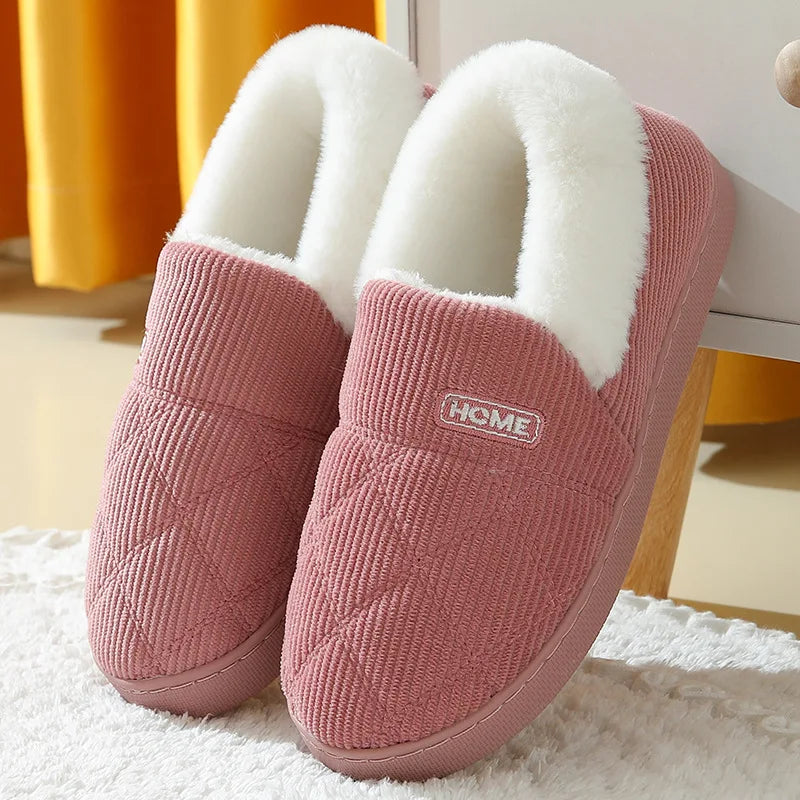 Plush slippers with padded fur for men and women