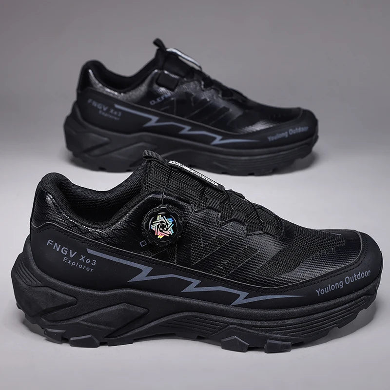 Men's Hiking Shoes with Rotating Buckle | Breathable Non-Slip Trail Shoes | Mountaineering Camping