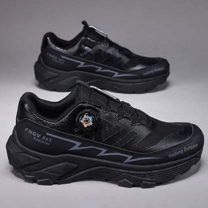 Men's Hiking Shoes with Rotating Buckle | Breathable Non-Slip Trail Shoes | Mountaineering Camping