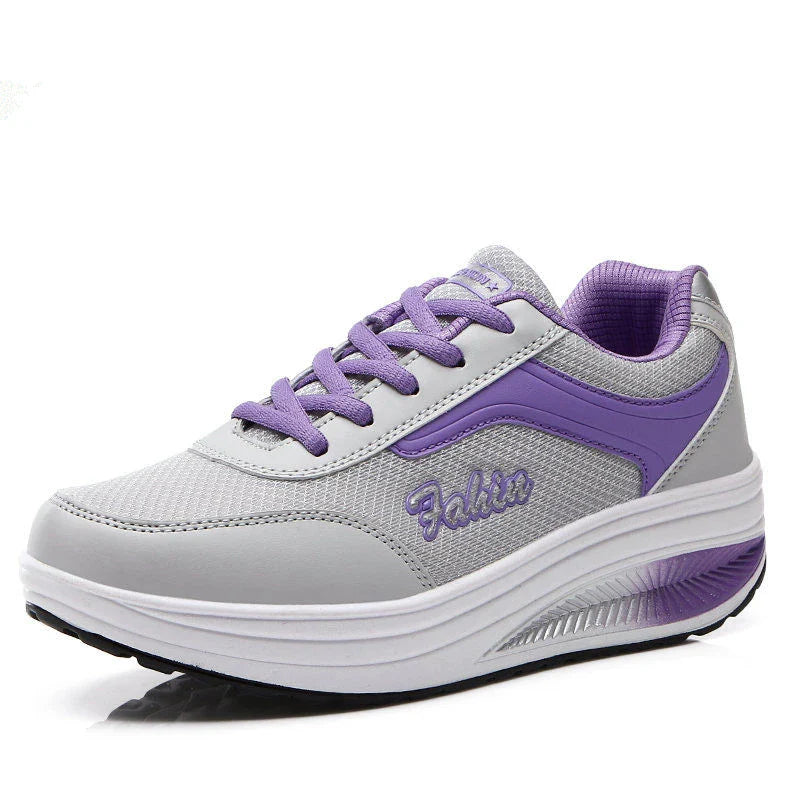 Women Lace-Up Mesh Sneakers – Lightweight Platform Walking Trainers