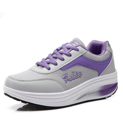 Women Lace-Up Mesh Sneakers – Lightweight Platform Walking Trainers