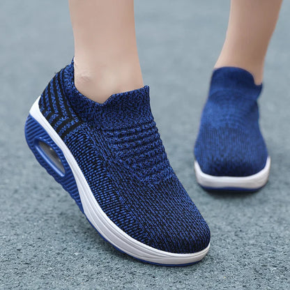 Women Slip-On Walking Sneakers – Breathable Air Cushion Platform Shoes