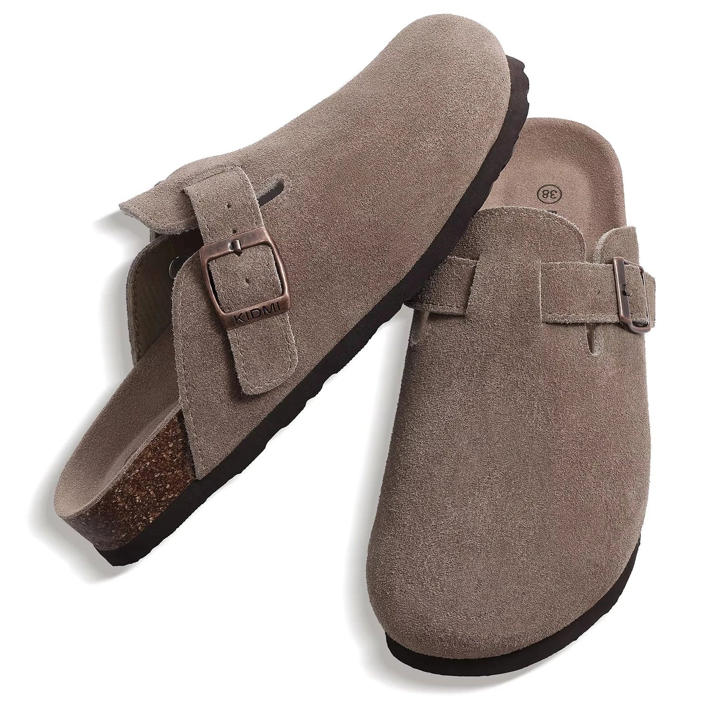 Suede Cork Mule Slippers – Arch Support, Non-Slip Outdoor Sandals