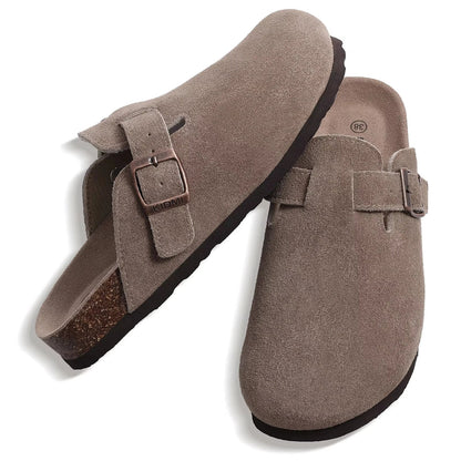 Suede Cork Mule Slippers – Arch Support, Non-Slip Outdoor Sandals