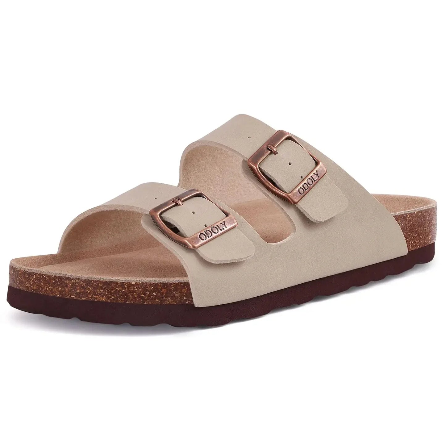 Open teen sandalen met kurk voor dames - verstelbare gesp, platte suède pantoffels