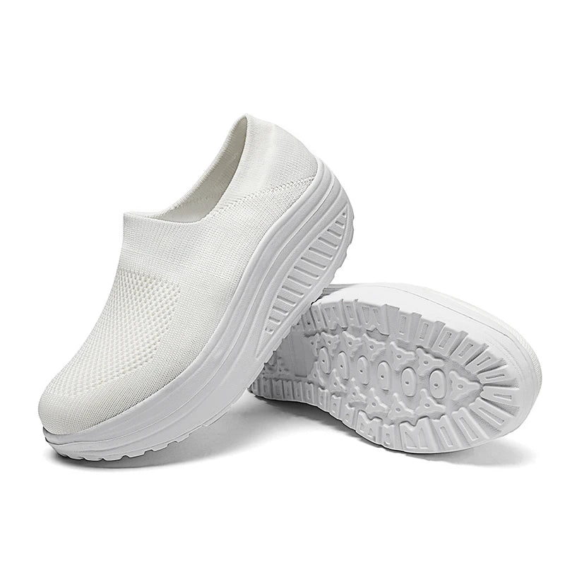 Women Platform Slip-On Sneakers – Lightweight Breathable Casual Trainers