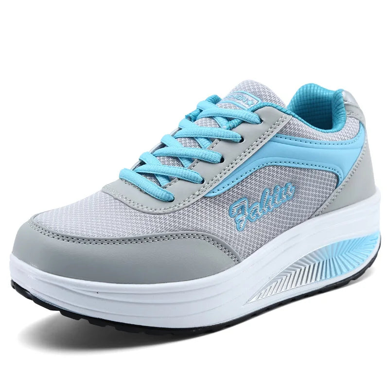 Women Lace-Up Mesh Sneakers – Lightweight Platform Walking Trainers