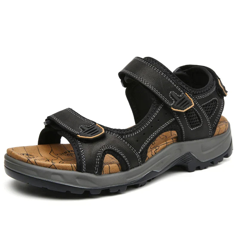 Men's Genuine Leather Sandals – Casual Summer Comfort Beach Slides