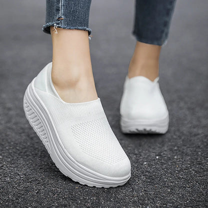 Women Platform Slip-On Sneakers – Lightweight Breathable Casual Trainers