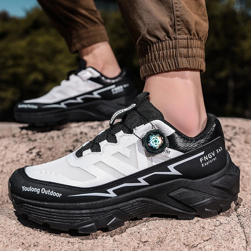 Men's Hiking Shoes with Rotating Buckle | Breathable Non-Slip Trail Shoes | Mountaineering Camping