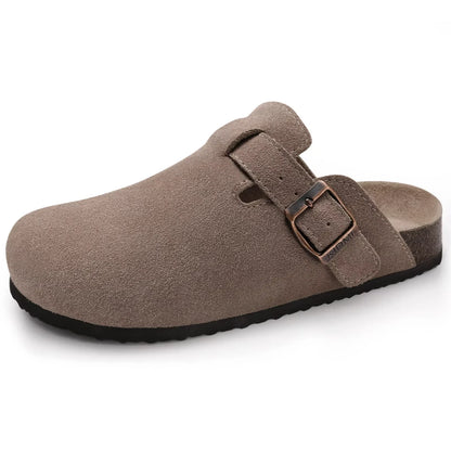 Suede Cork Mule Slippers – Arch Support, Non-Slip Outdoor Sandals