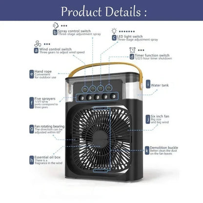 Ventilateur 3-en-1 | Climatiseur + Humidificateur + Lumière LED | USB | Bureau Maison