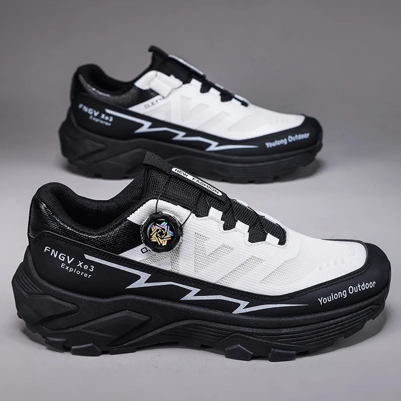 Men's Hiking Shoes with Rotating Buckle | Breathable Non-Slip Trail Shoes | Mountaineering Camping