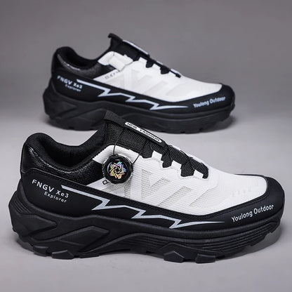 Men's Hiking Shoes with Rotating Buckle | Breathable Non-Slip Trail Shoes | Mountaineering Camping