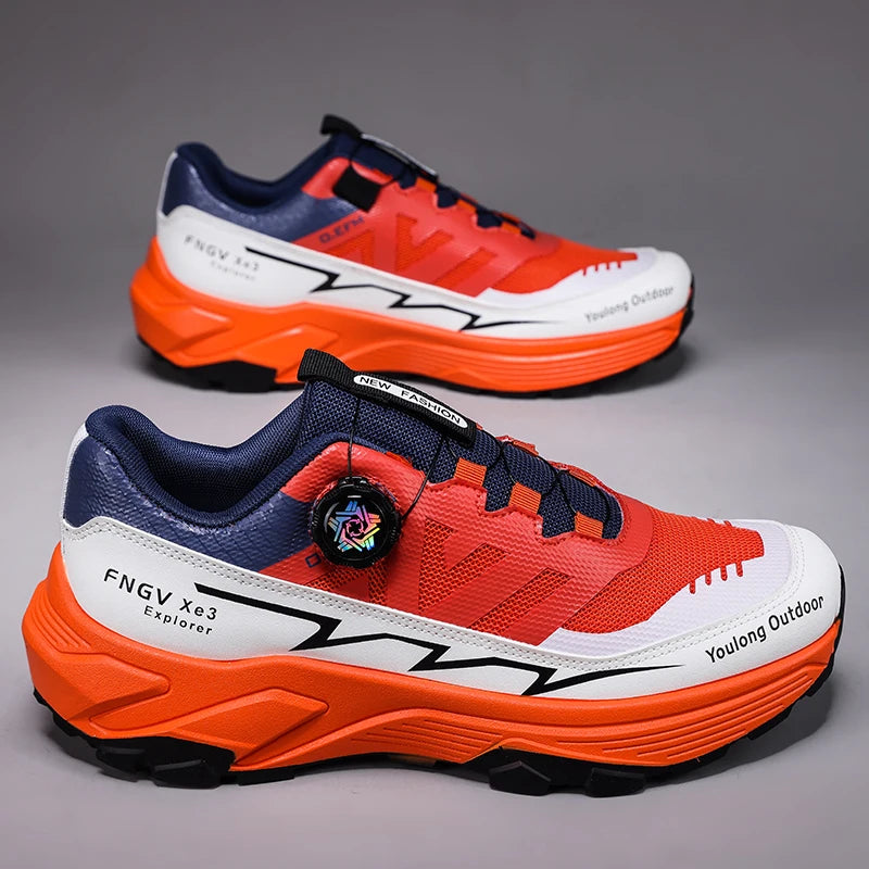 Men's Hiking Shoes with Rotating Buckle | Breathable Non-Slip Trail Shoes | Mountaineering Camping