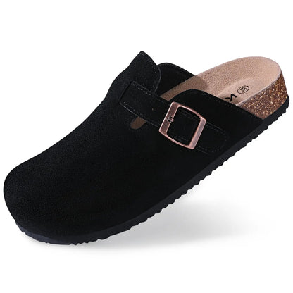 Suede Cork Mule Slippers – Arch Support, Non-Slip Outdoor Sandals