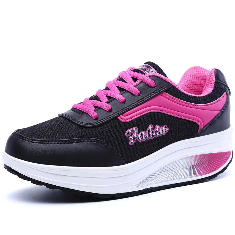 Women Lace-Up Mesh Sneakers – Lightweight Platform Walking Trainers
