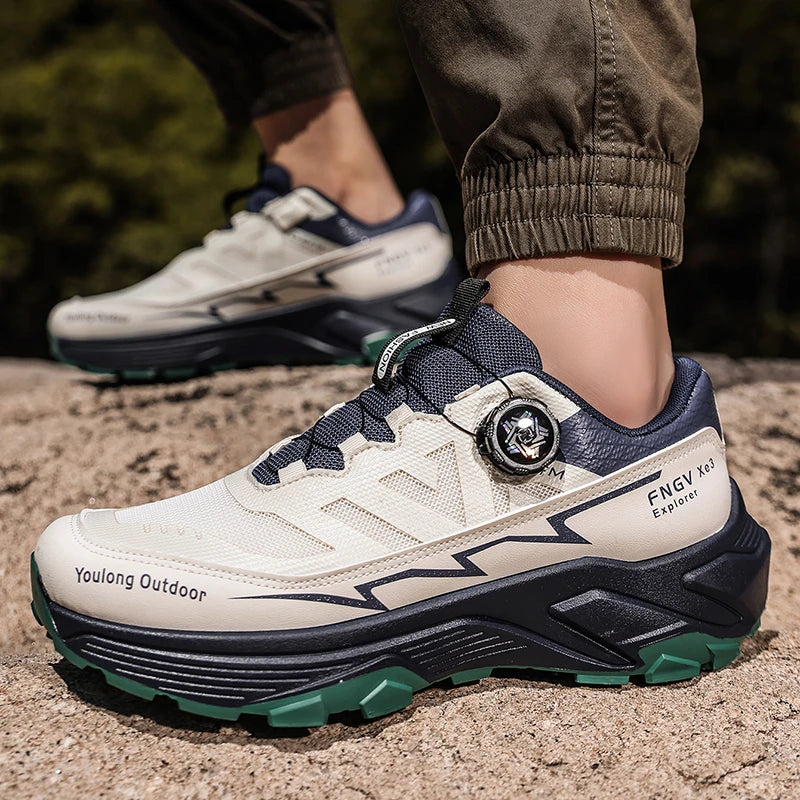 Men's Hiking Shoes with Rotating Buckle | Breathable Non-Slip Trail Shoes | Mountaineering Camping