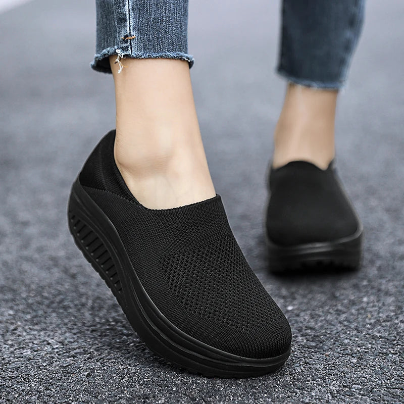 Women Platform Slip-On Sneakers – Lightweight Breathable Casual Trainers