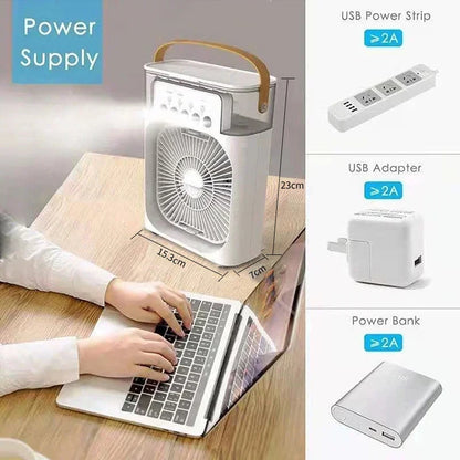 Ventilateur 3-en-1 | Climatiseur + Humidificateur + Lumière LED | USB | Bureau Maison