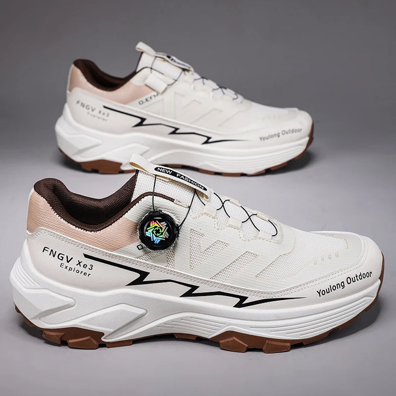 Men's Hiking Shoes with Rotating Buckle | Breathable Non-Slip Trail Shoes | Mountaineering Camping