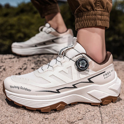 Men's Hiking Shoes with Rotating Buckle | Breathable Non-Slip Trail Shoes | Mountaineering Camping