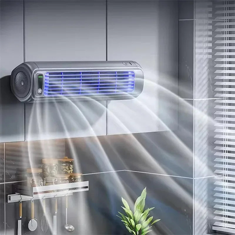 Ventilateur Mural Silencieux Rechargeable | Sans Perçage | 4 Vitesses | Maison Cuisine Salle de Bain