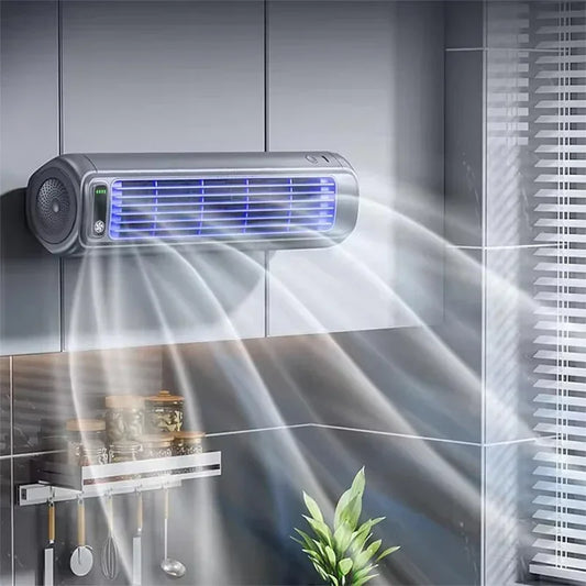 Ventilateur Mural Silencieux Rechargeable | Sans Perçage | 4 Vitesses | Maison Cuisine Salle de Bain