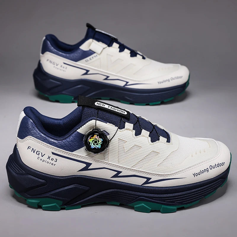 Men's Hiking Shoes with Rotating Buckle | Breathable Non-Slip Trail Shoes | Mountaineering Camping