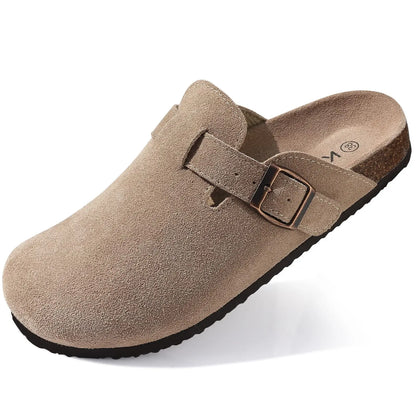 Suede Cork Mule Slippers – Arch Support, Non-Slip Outdoor Sandals