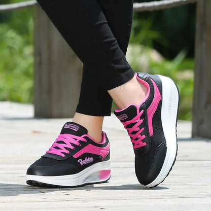 Women Lace-Up Mesh Sneakers – Lightweight Platform Walking Trainers