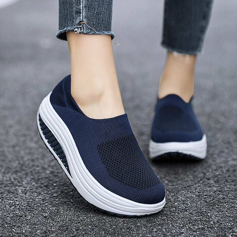 Women Platform Slip-On Sneakers – Lightweight Breathable Casual Trainers