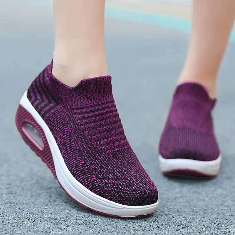 Women Slip-On Walking Sneakers – Breathable Air Cushion Platform Shoes