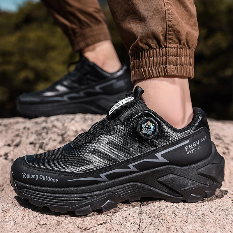 Men's Hiking Shoes with Rotating Buckle | Breathable Non-Slip Trail Shoes | Mountaineering Camping