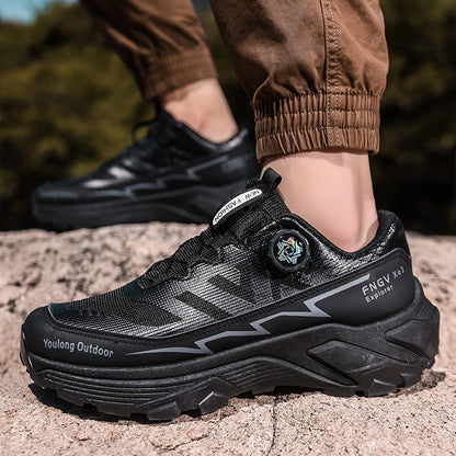 Men's Hiking Shoes with Rotating Buckle | Breathable Non-Slip Trail Shoes | Mountaineering Camping