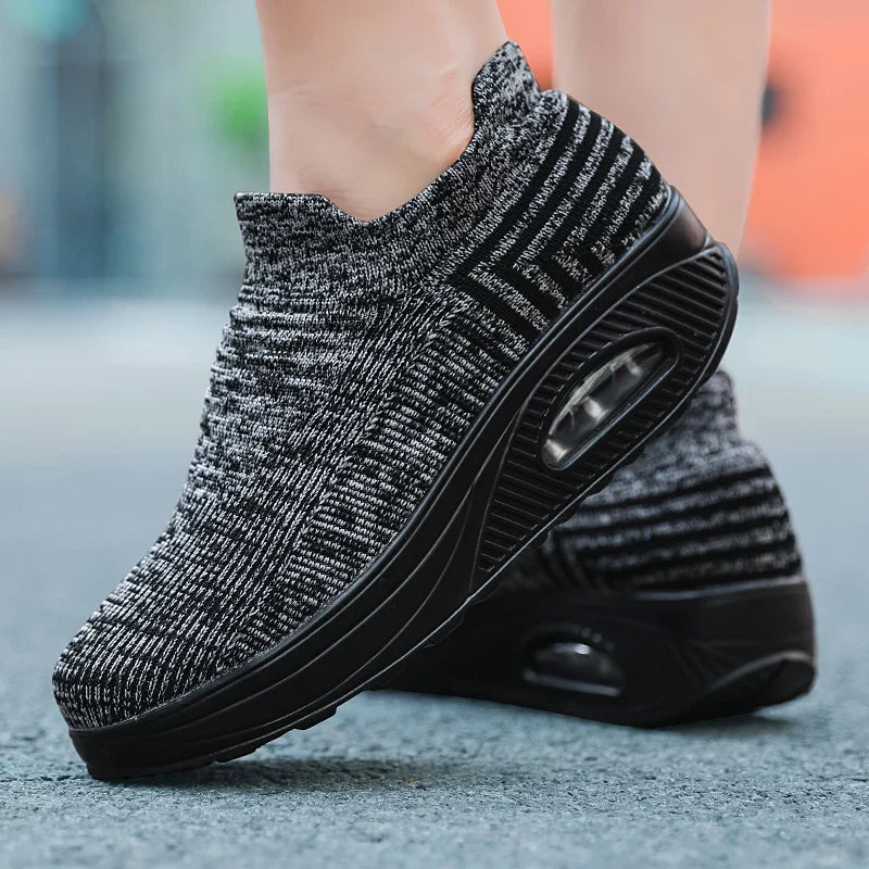 Women Slip-On Walking Sneakers – Breathable Air Cushion Platform Shoes