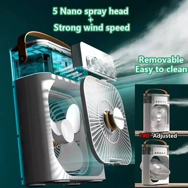 Ventilateur 3-en-1 | Climatiseur + Humidificateur + Lumière LED | USB | Bureau Maison