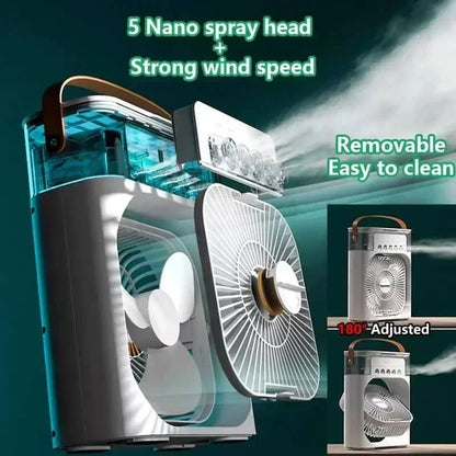 Ventilateur 3-en-1 | Climatiseur + Humidificateur + Lumière LED | USB | Bureau Maison